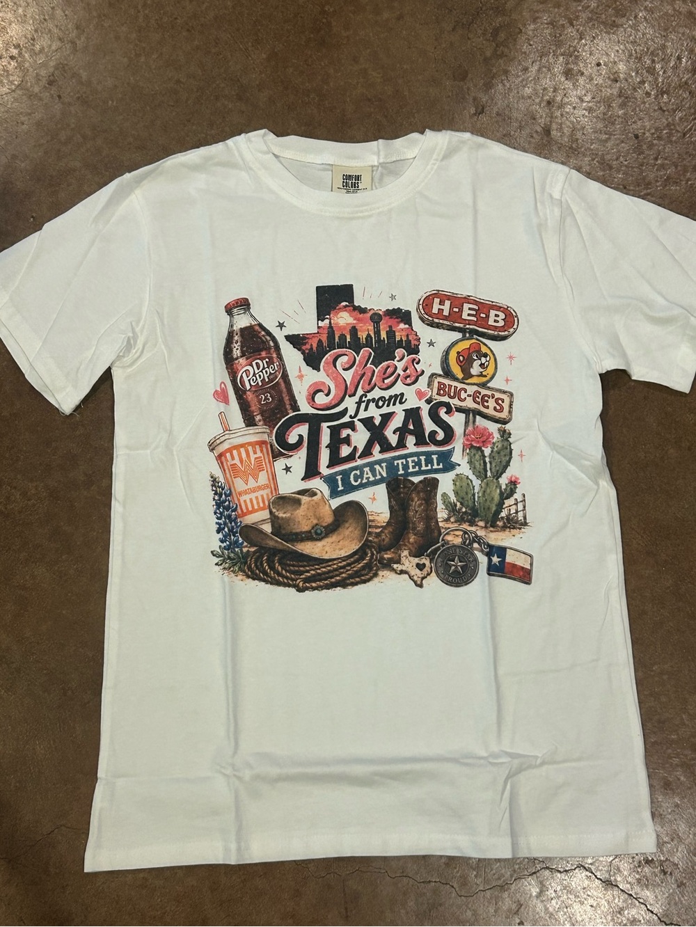 Comfort Colors White Texas Graphic Tee - She's From Texas Design NWOT